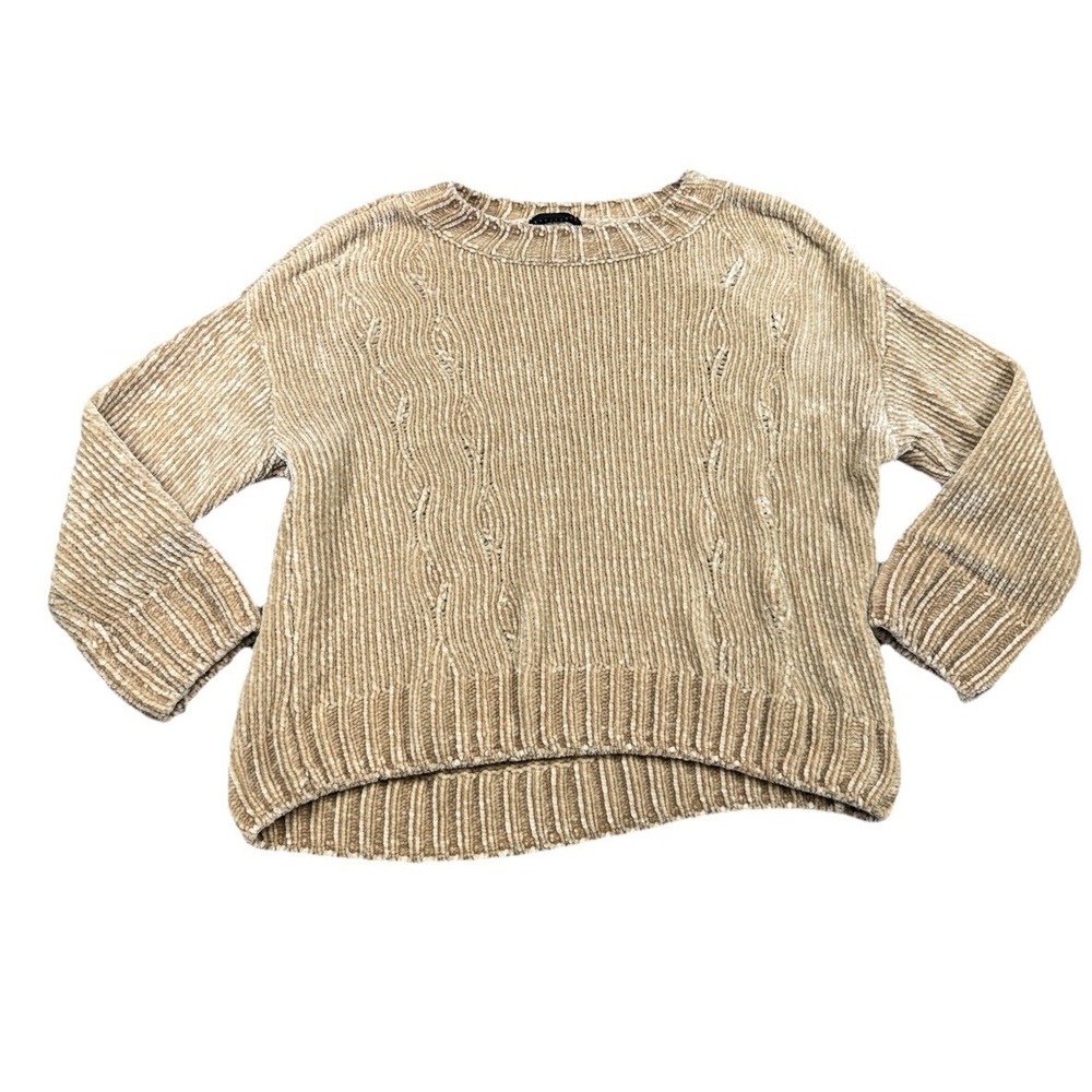 Sanctuary Chenille Tan Soft‎ Crew Neck Chunky Knit Sweater Sz L Cozycore Boho